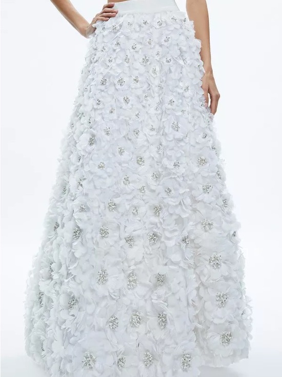 Alice + Olivia Dresses & Skirts - Alice + Olivia Earla High Waisted Floral Embellished Skirt White/Silver Crystal